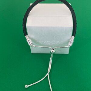 Pandora Sliding Black Leather Bracelet, Clear Cubic Zirconia